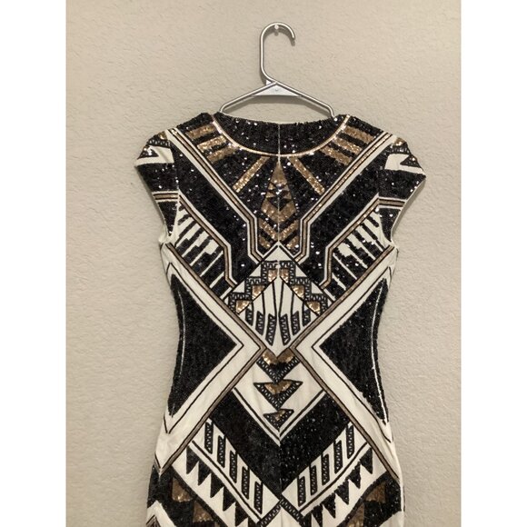 Express Black & Gold Geometric Sequin Bodycon Mini Dress Size XS - Picture 5 of 5